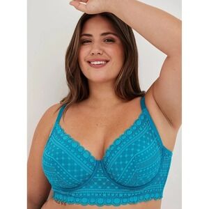 NWT Torrid Curve Enamel Blue Dot Lace Underwire Bra Bralette, Size 5